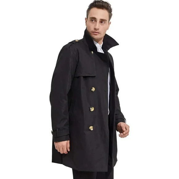 Men's Long Double Breasted Trench Coat with Belt  Light Lape Windbreaker - Picture 3 of 6